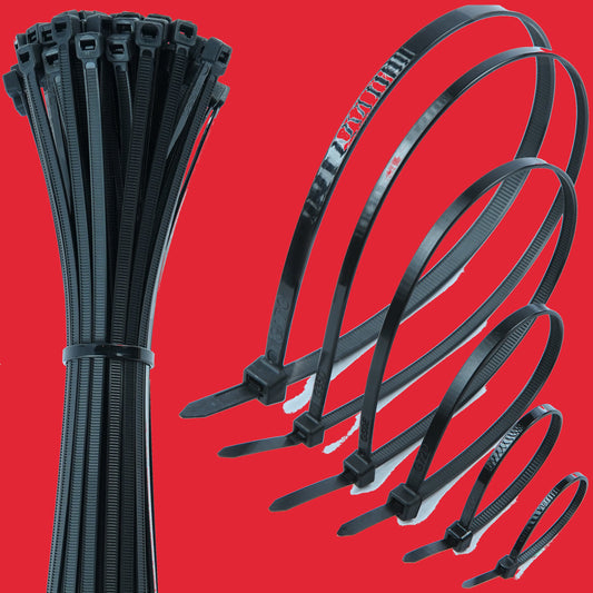 Professional cable tie multi-packs - available in all-black or mixed colours with assorted sizes for diverse cable management and organisation