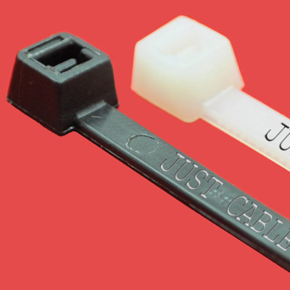 Black UV and heat stabilised printed cable ties with custom hot foil markings - weather-resistant for outdoor installations and high-temperature environments