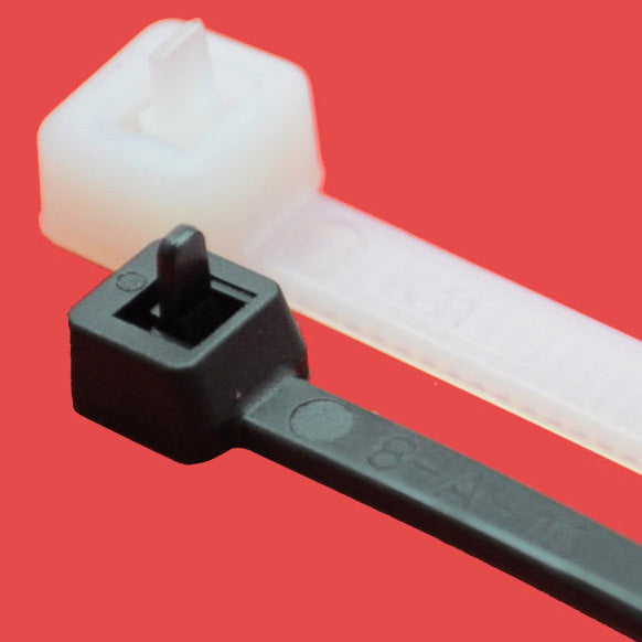 Reusable releasable cable ties with unlock mechanism allowing multiple uses - available in black and natural colours for temporary bundling and adjustable cable management